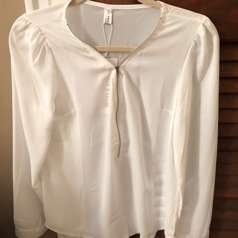 White blouse, with zipper down front